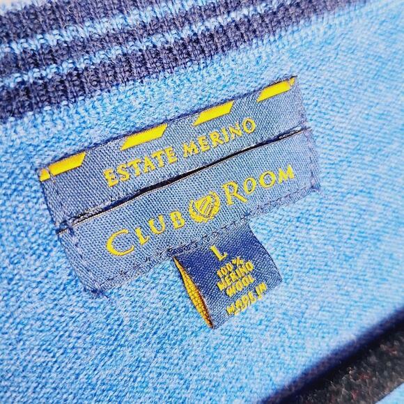 Club Room Estate 100% Merino Wool Men's V-neck Sweater Blue Large Long Sleeve - Picture 4 of 8